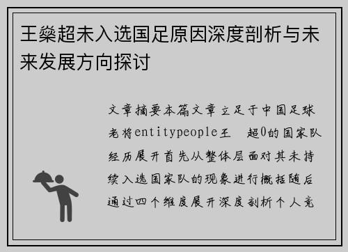 王燊超未入选国足原因深度剖析与未来发展方向探讨